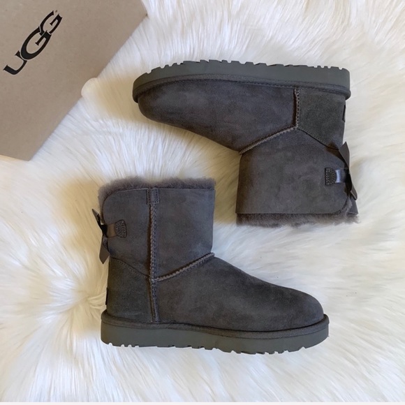 UGG Grey Mini Bailey Bow II Boots - Picture 2 of 6